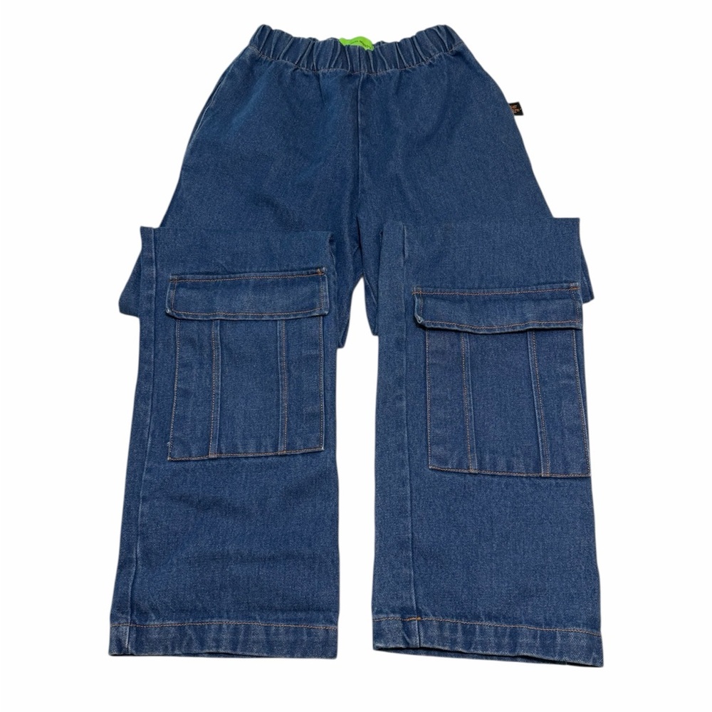 Unisex Liberal Youth Ministry Denim Cargo Jeans Elastic Wide Leg Baggy Size M